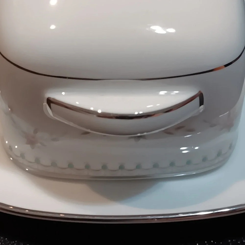 Noritake Fairmont 6102 Covered Butter Dish Vintage Fine China Pink Rose Platinum